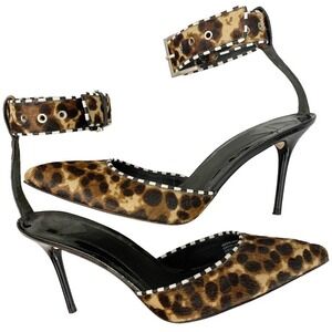 Brian Atwood Migita‎ Leopard PonyHair Heels Size 9 Ankle Strap